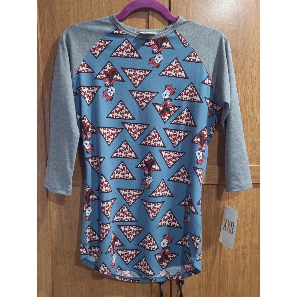LuLaRoe Disney Minnie Mouse Randy 3/4 Sleeve Baseball Shirt women XXS Blue Red